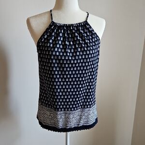 Jude Connally Daphne Floral Foulard Halter Top Stretch Blue White SM No Tassels